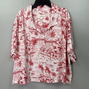 THE GREAT. Red and White Tropical Print Blouse. Beautiful!